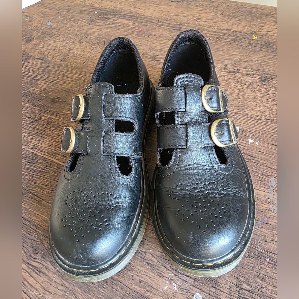 Dr. Martens, Black Kids Shoes with Buckle Straps, Mary Jane